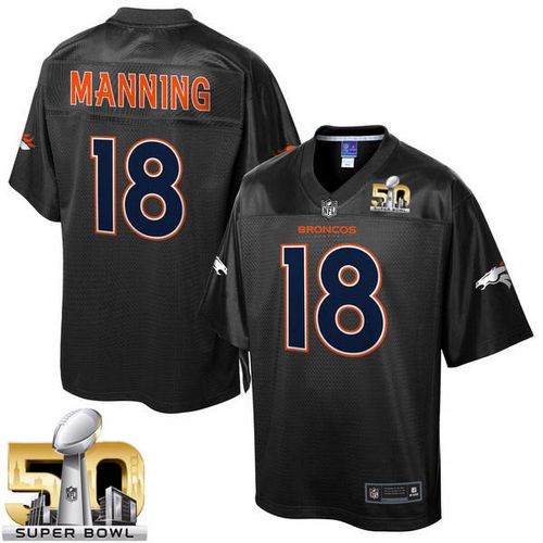 Nike Broncos #18 Peyton Manning Black Super Bowl 50 Men's NFL Pro Line Black Reverse Fashion Game Jersey
